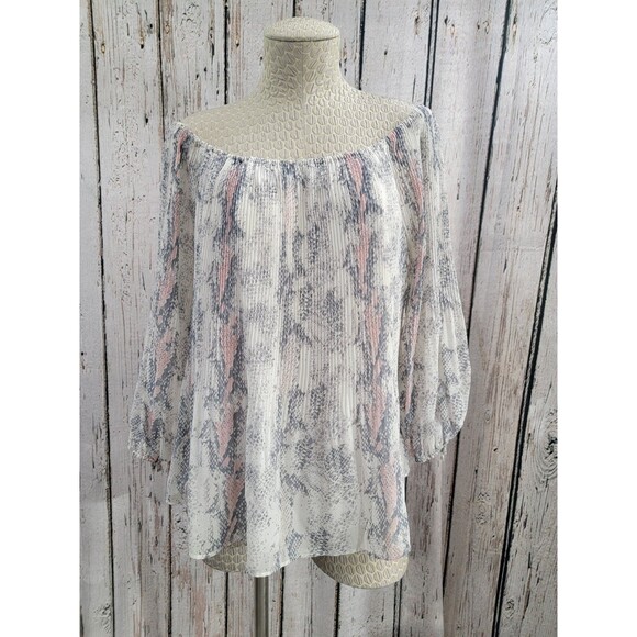 TRIBAL JEANS Women's L Silky Python Popover Flowy Peasant Blouse Shirt Top - Picture 2 of 13